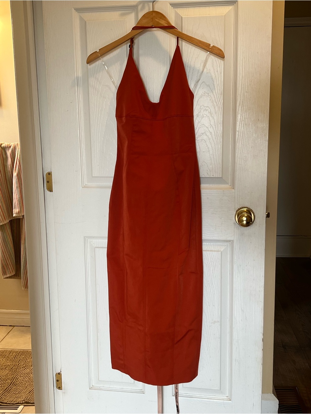 Terracotta Stretch Cotton Fitted Midi Dress